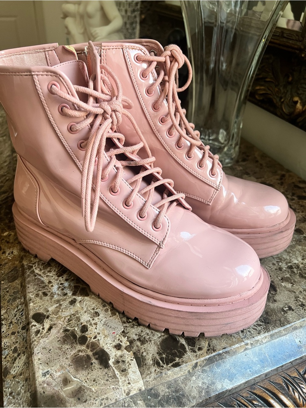 GB girls Blush Pink Patent Lace-Up Platform Boots